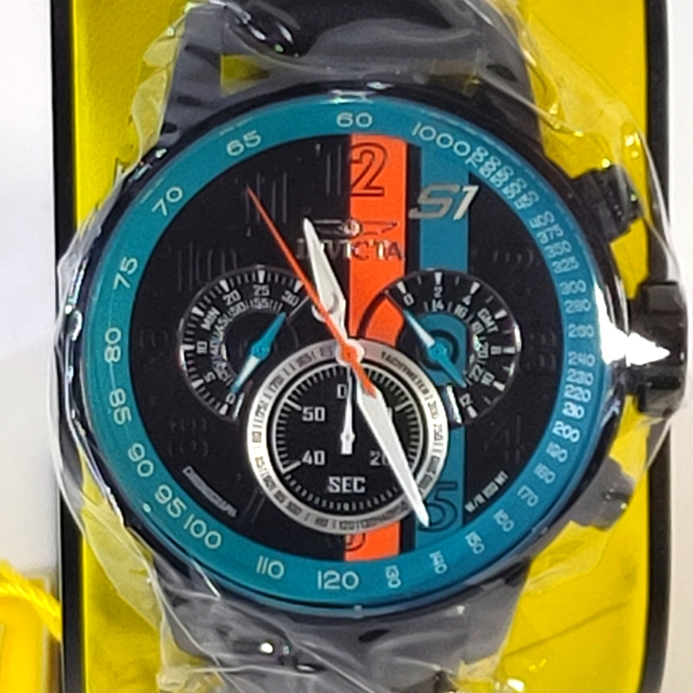 Invicta NWT 48mm S1 Rally Black and Teal Driving Watch